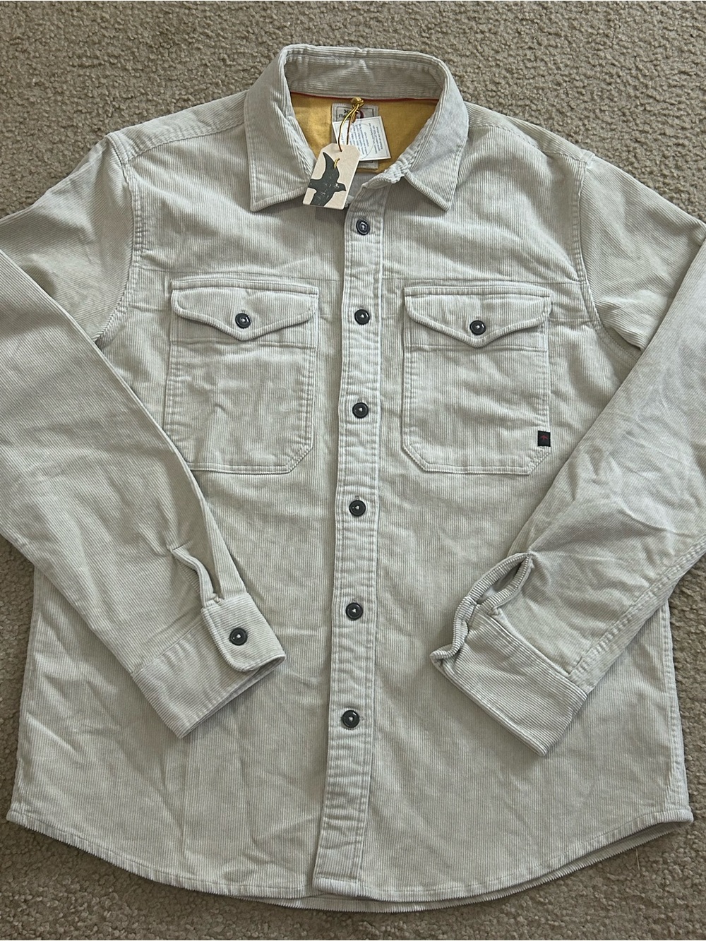 Relwen Corduroy Workshirt Long Sleeve Men's Size XL Bone Beige Color NWT